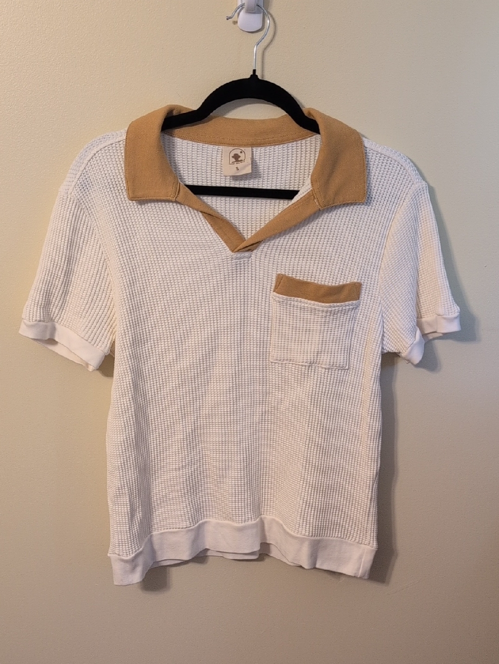 Men's White Polo with Tan Contrast Collar and Pocket
